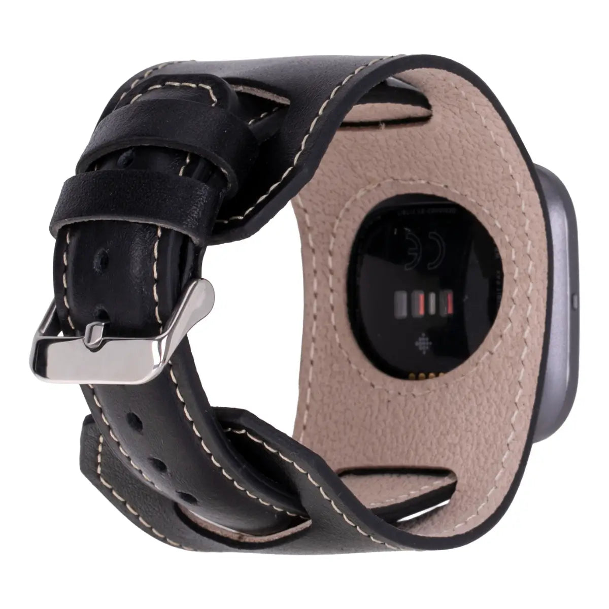 Black Leather Cuff Fitbit Watch Band