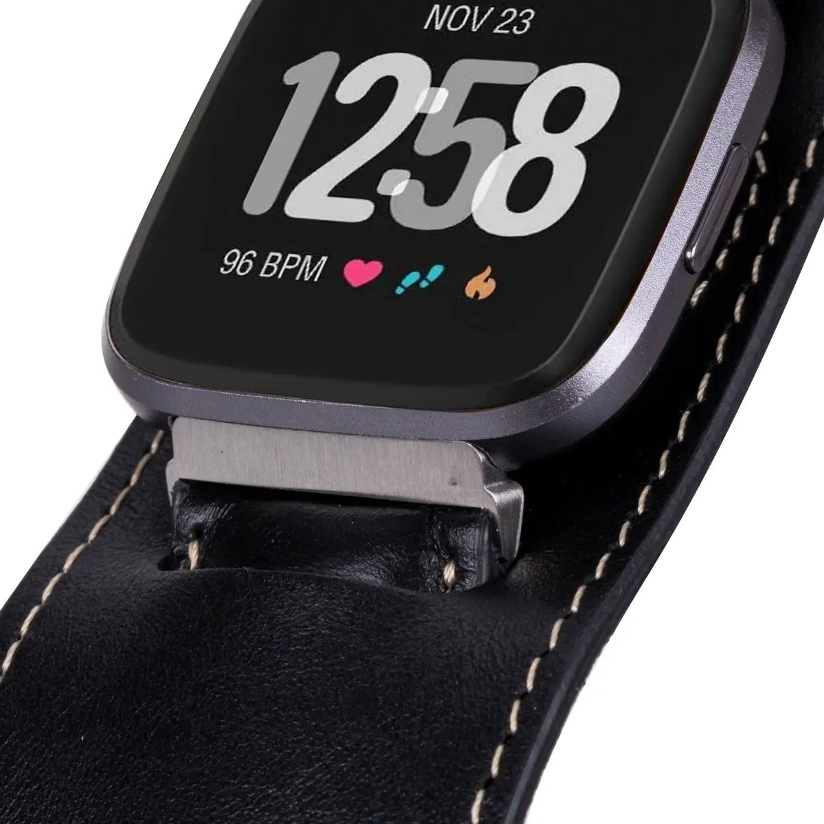Black Leather Cuff Fitbit Watch Band