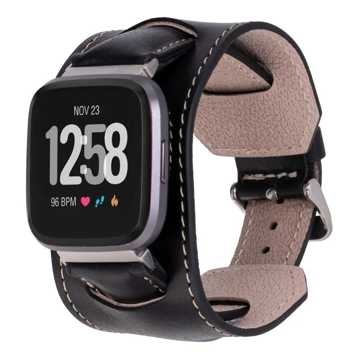 Black Leather Cuff Fitbit Watch Band