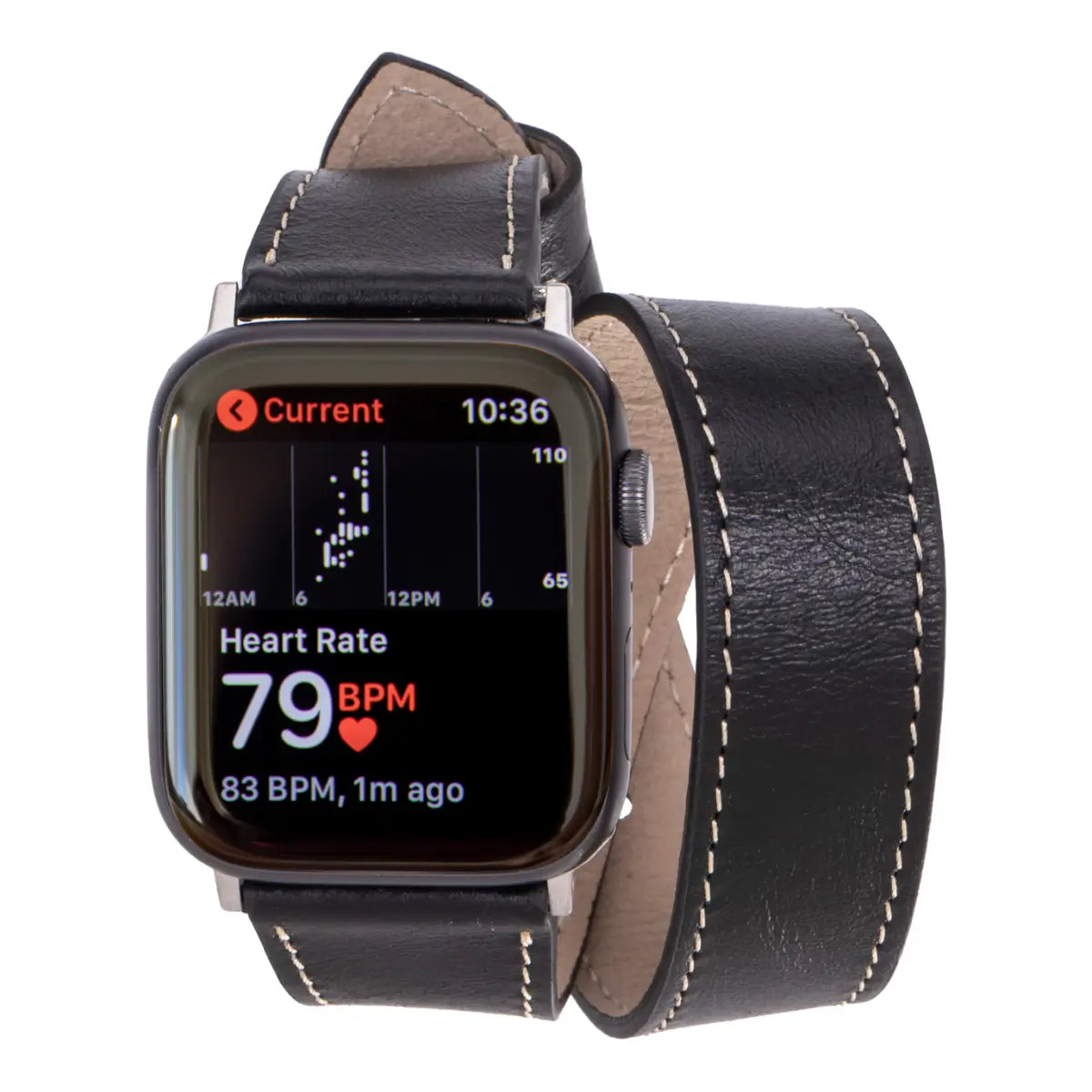 Black Leather Double Tour Apple Watch Band