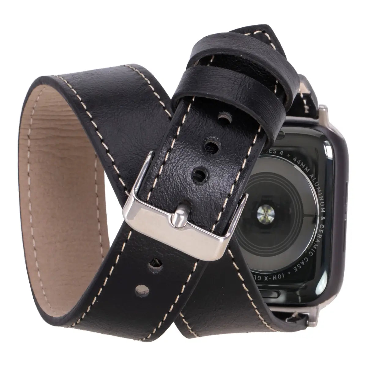 Black Leather Double Tour Apple Watch Band