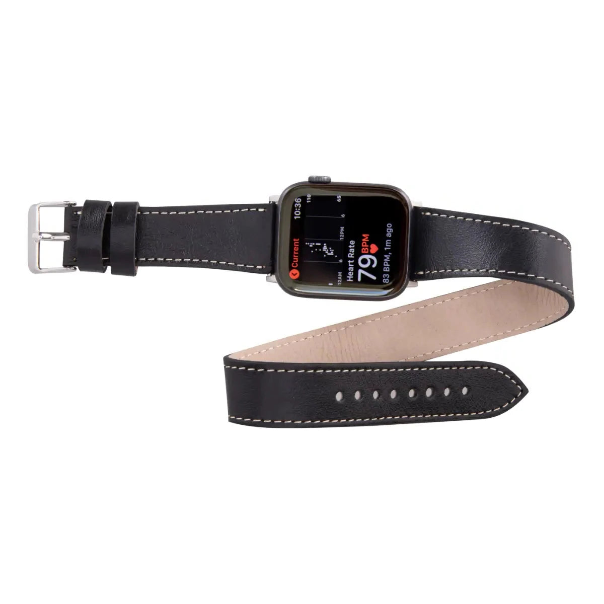Black Leather Double Tour Apple Watch Band