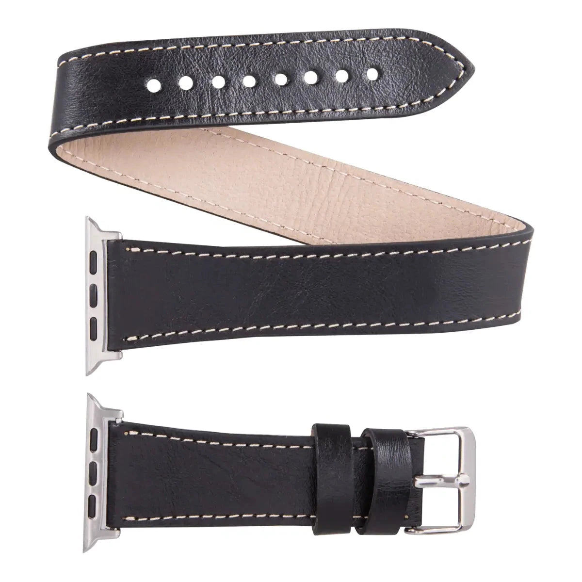 Black Leather Double Tour Apple Watch Band