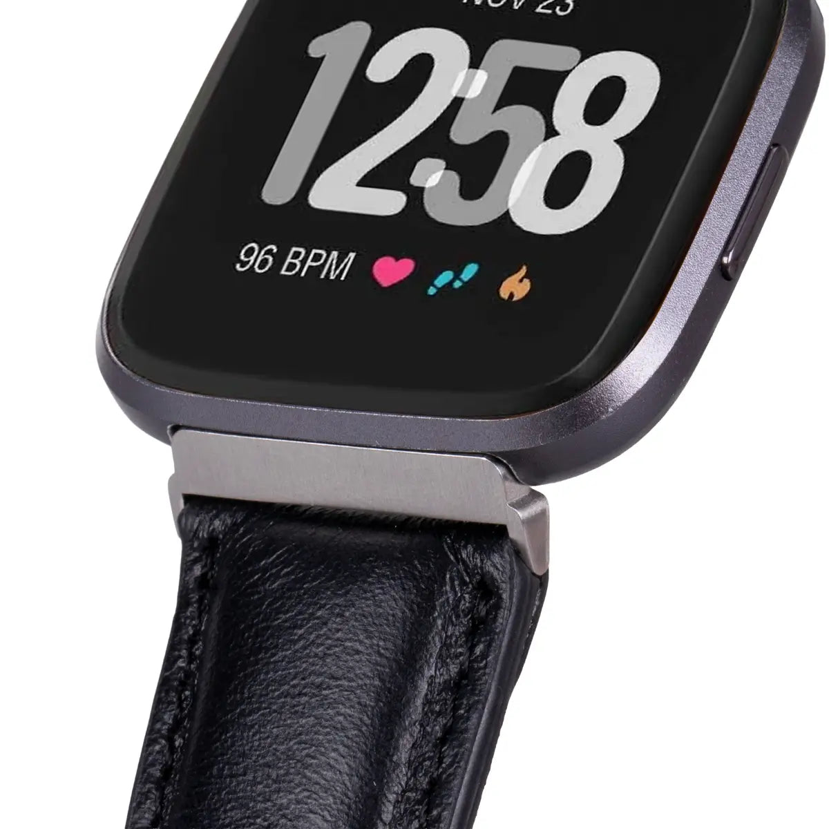 Black Leather Fitbit Watch Band