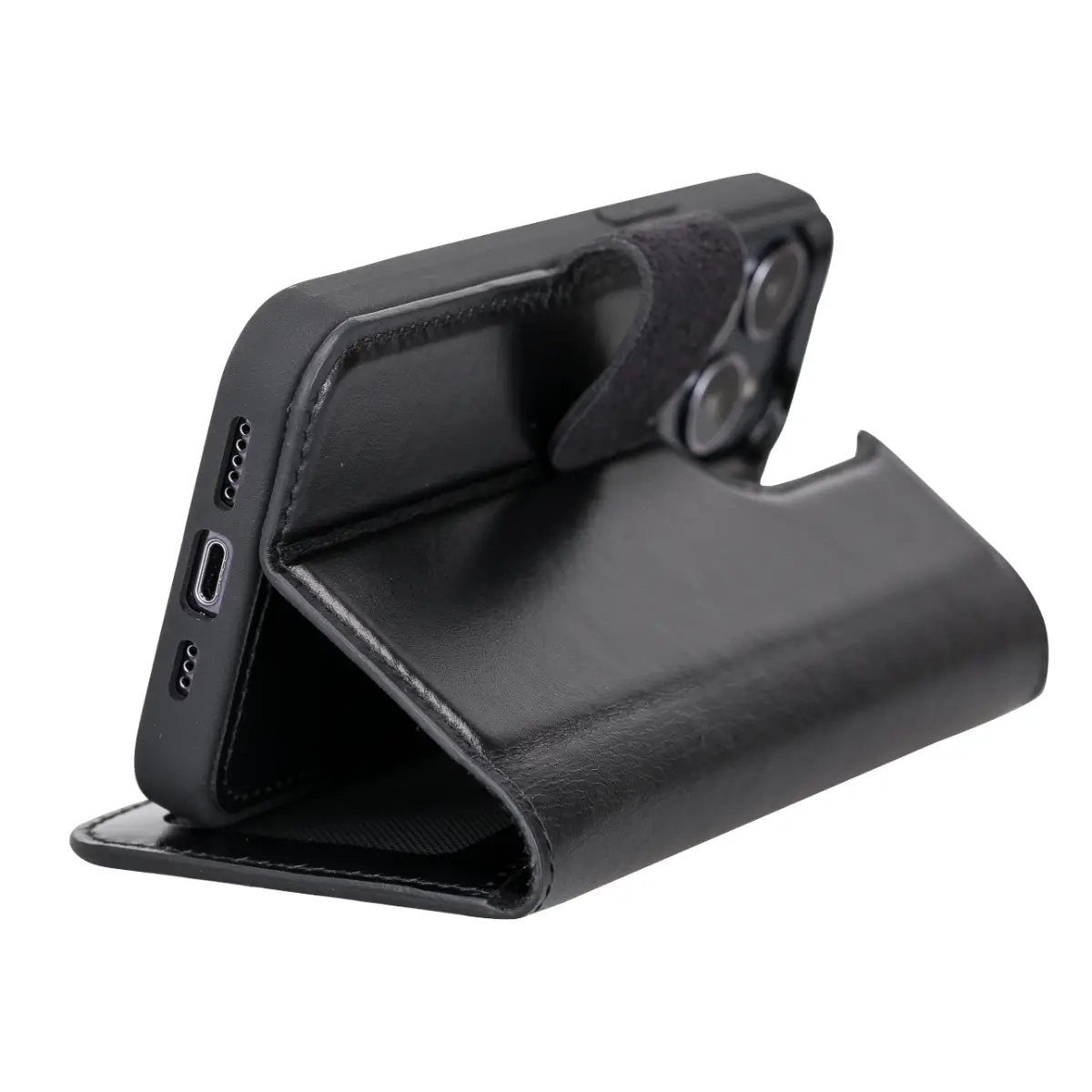 Black Leather Magnetic Case for iPhone 13 Pro