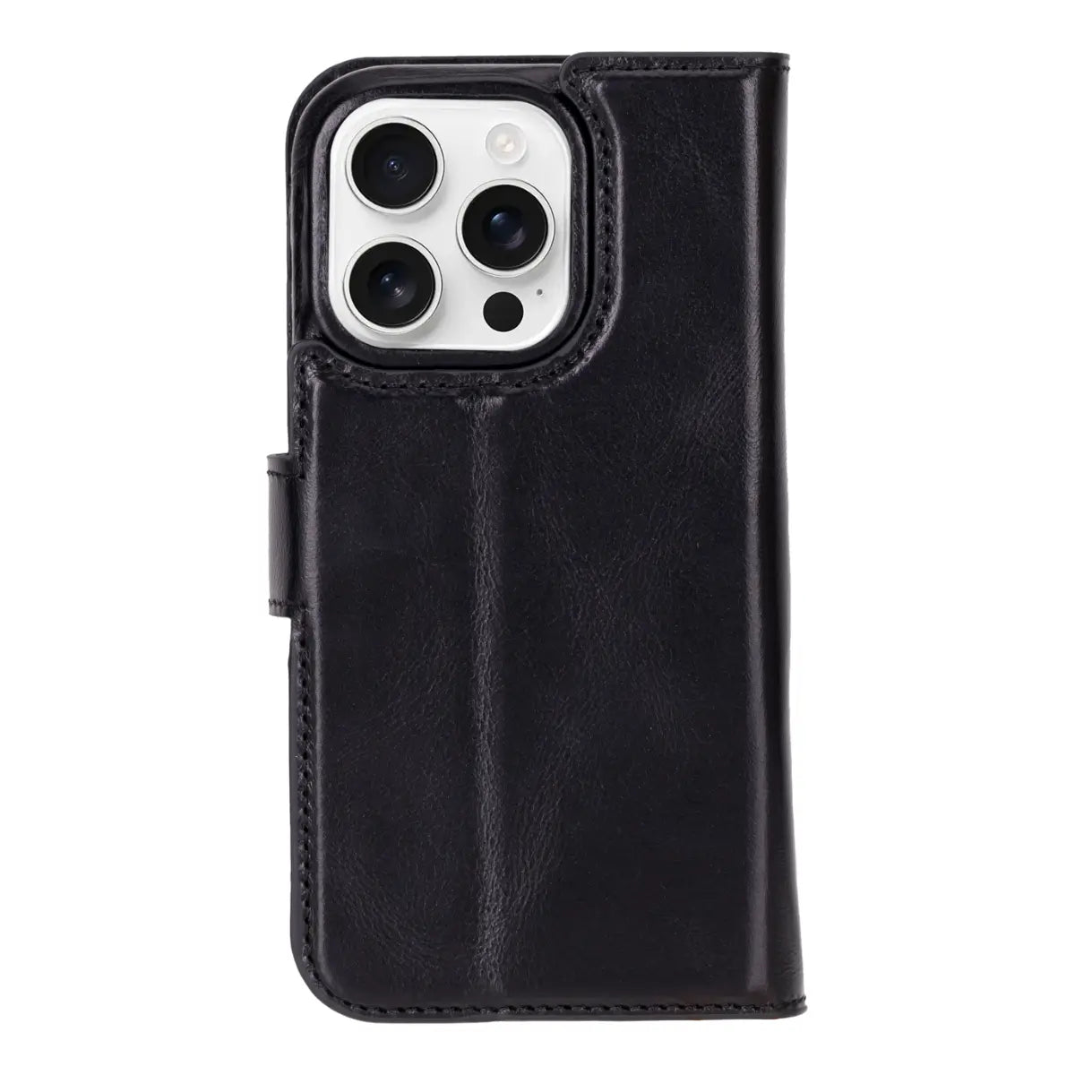 Black Leather Prestige Wallet Case for iPhone 16 Pro