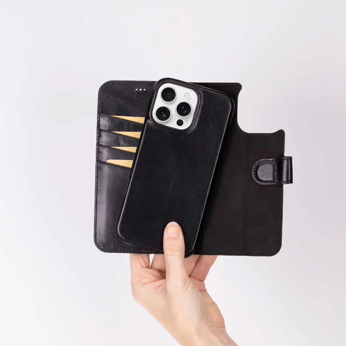 Black Leather Prestige Wallet Case for iPhone 16 Pro Max