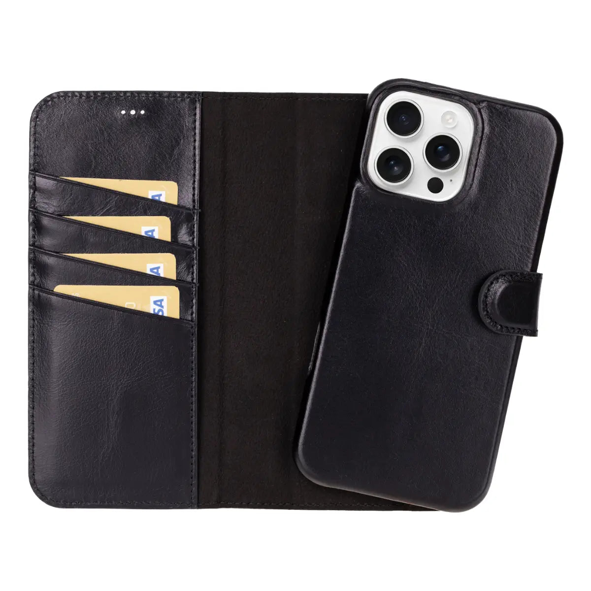 Black Leather Prestige Wallet Case for iPhone 16 Pro Max