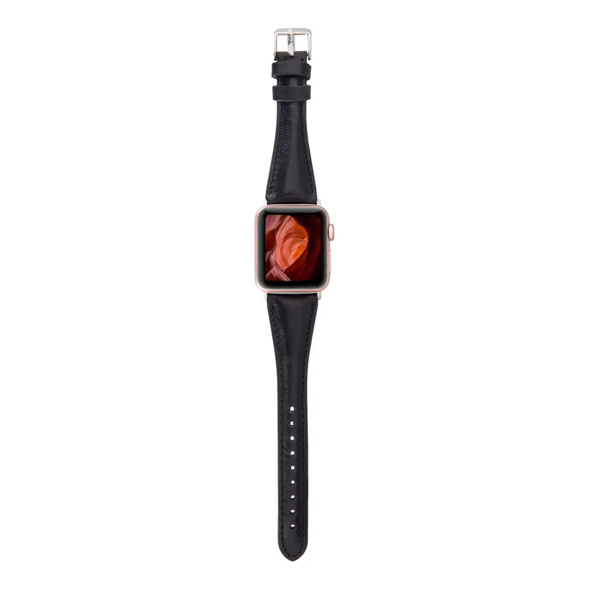 Black Leather Slim Apple Watch Band