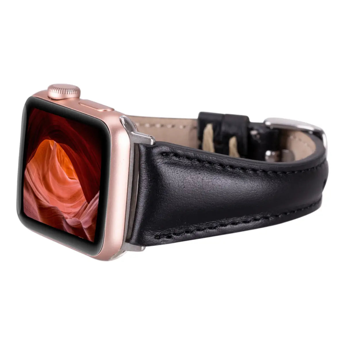 Black Leather Slim Apple Watch Band