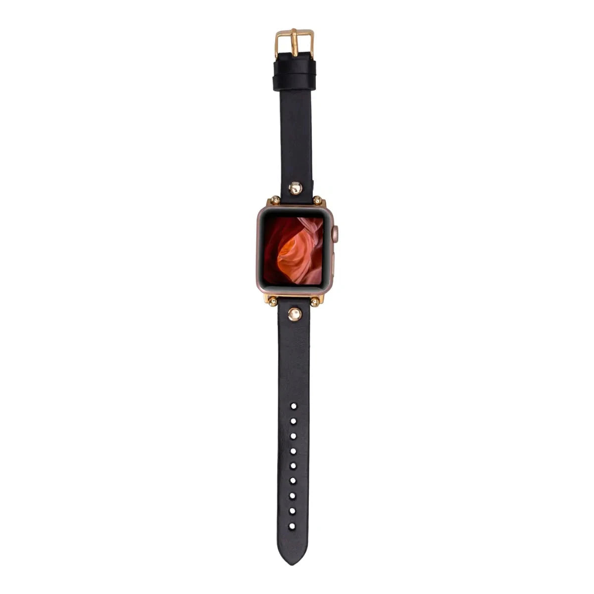 Black Leather Ultra Slim Apple Watch Band