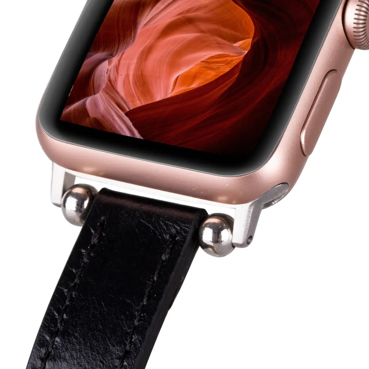 Black Leather Ultra Slim Apple Watch Band