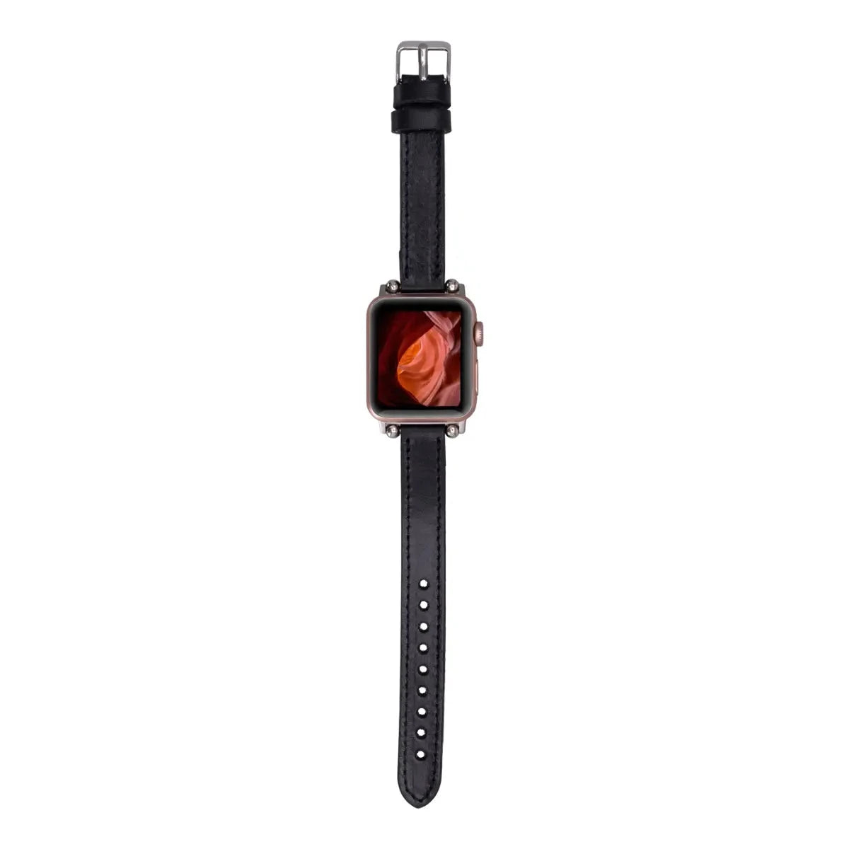 Black Leather Ultra Slim Apple Watch Band