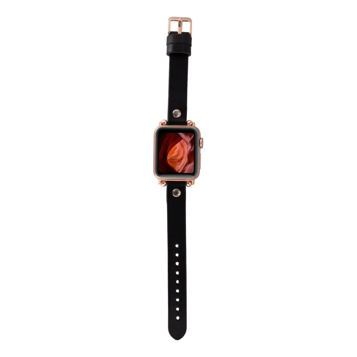 Black Leather Ultra Slim Apple Watch Band