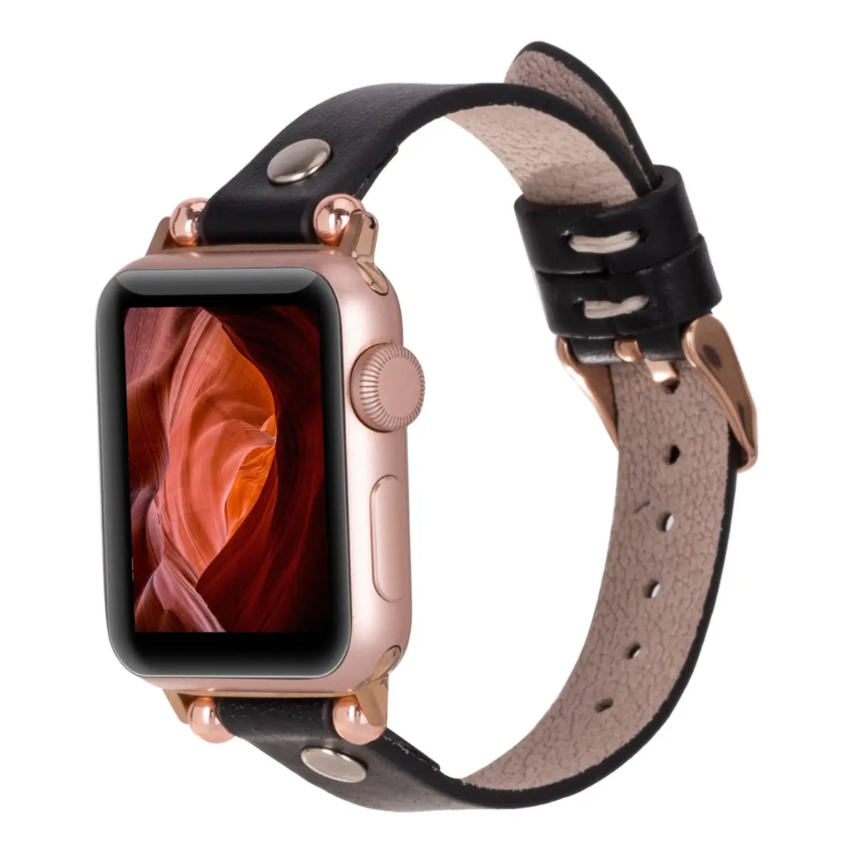 Black Leather Ultra Slim Apple Watch Band