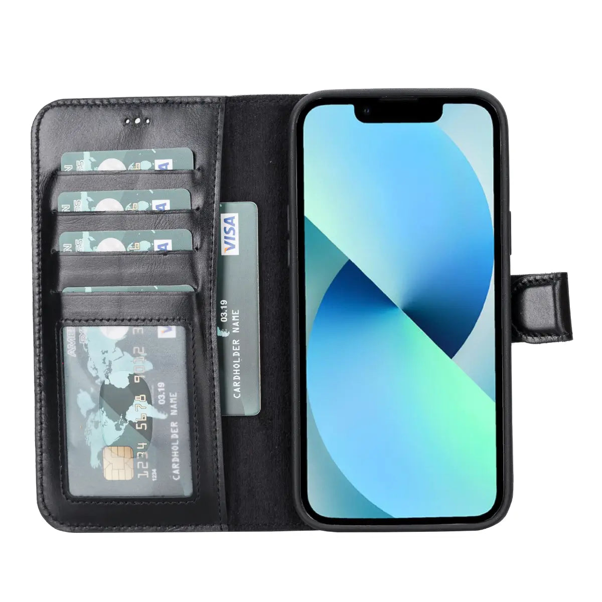 Black Leather Wallet Case for iPhone 14 Plus