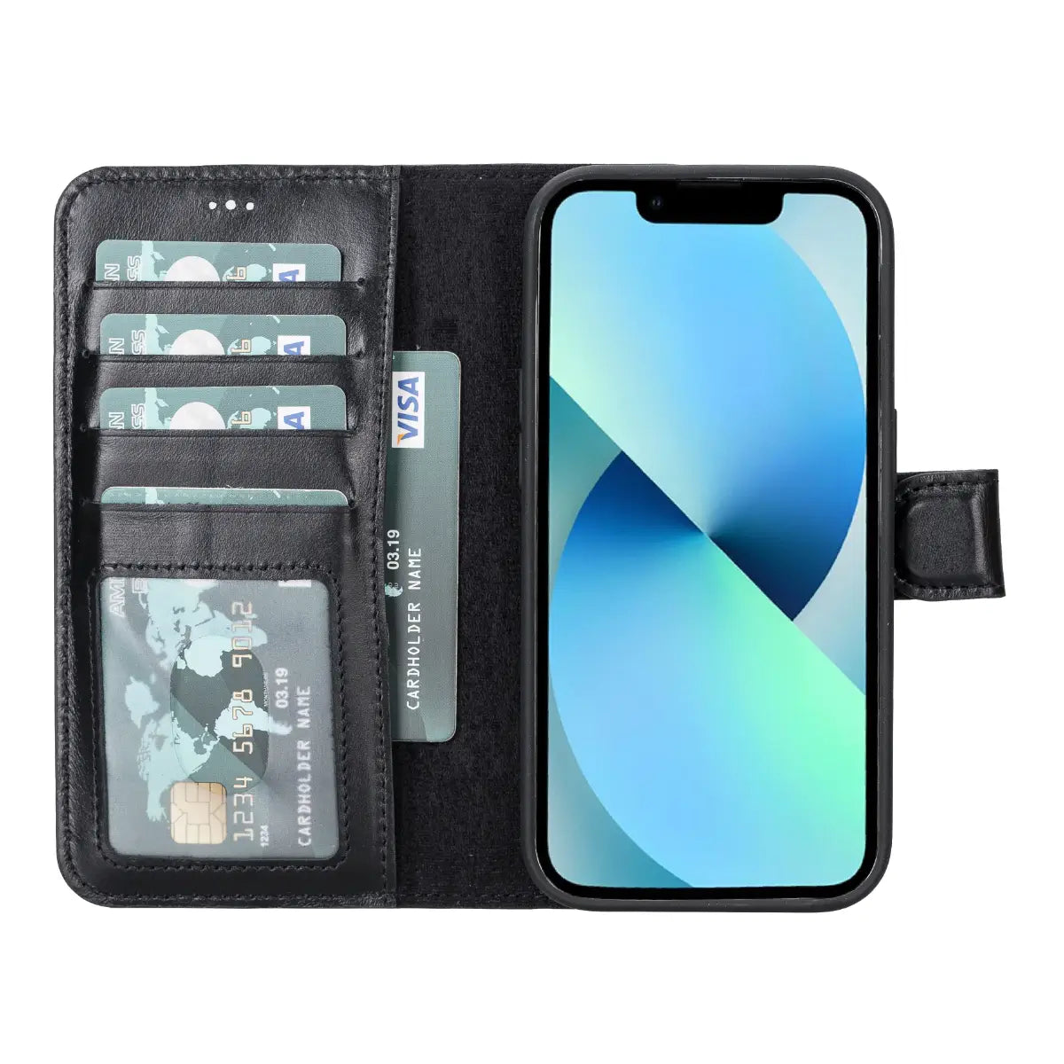 Black Leather Wallet Case for iPhone 14 Pro