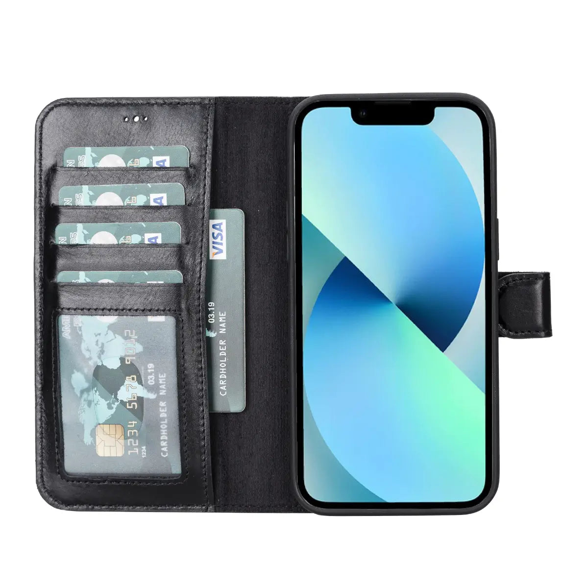 Black Leather Wallet Case for iPhone 14 Pro Max