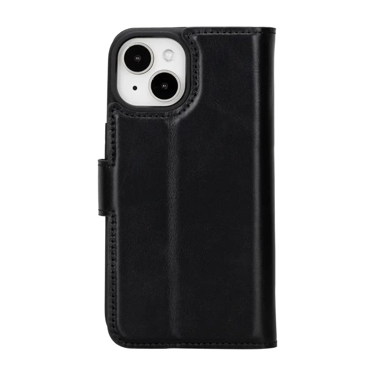 Black Leather Wallet Case for iPhone 15