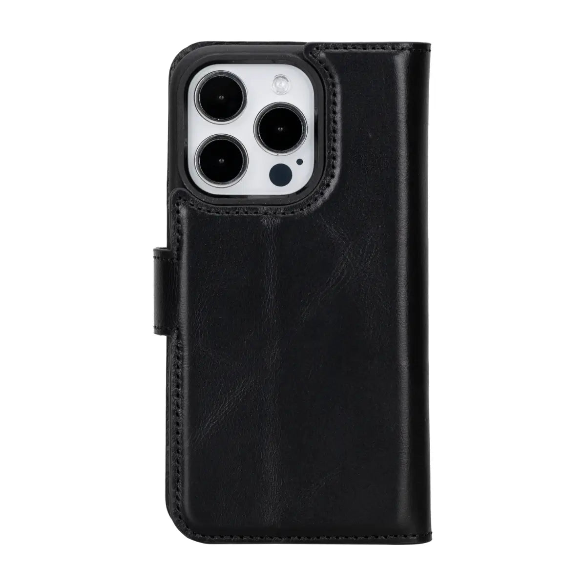 Black Leather Wallet Case for iPhone 15 Pro
