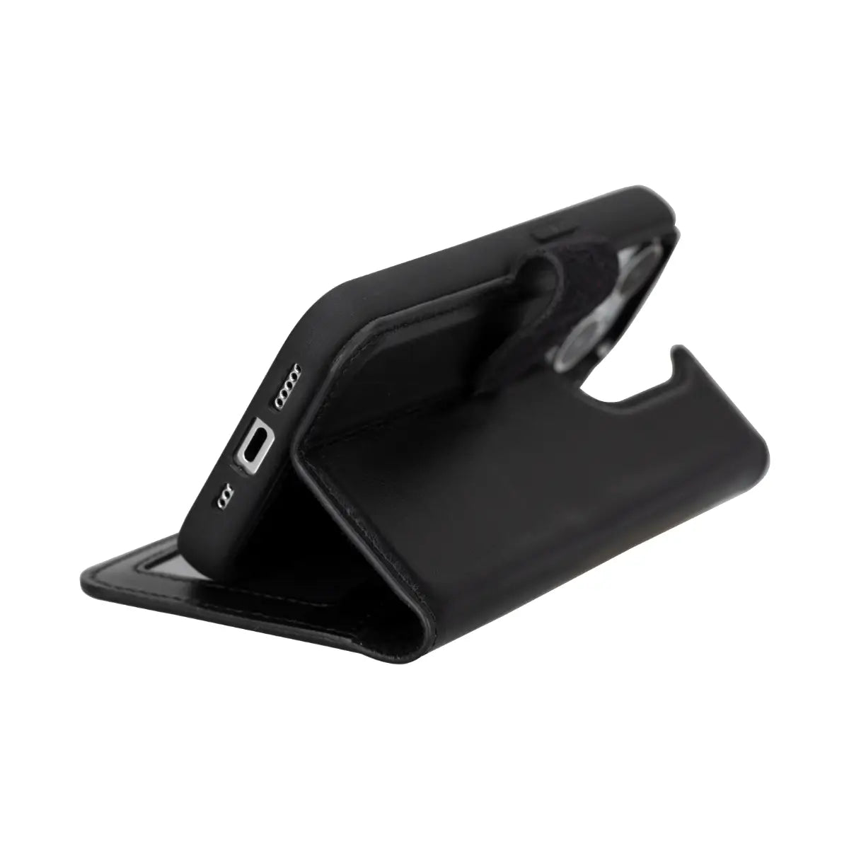 Black Leather Wallet Case for iPhone 15 Pro