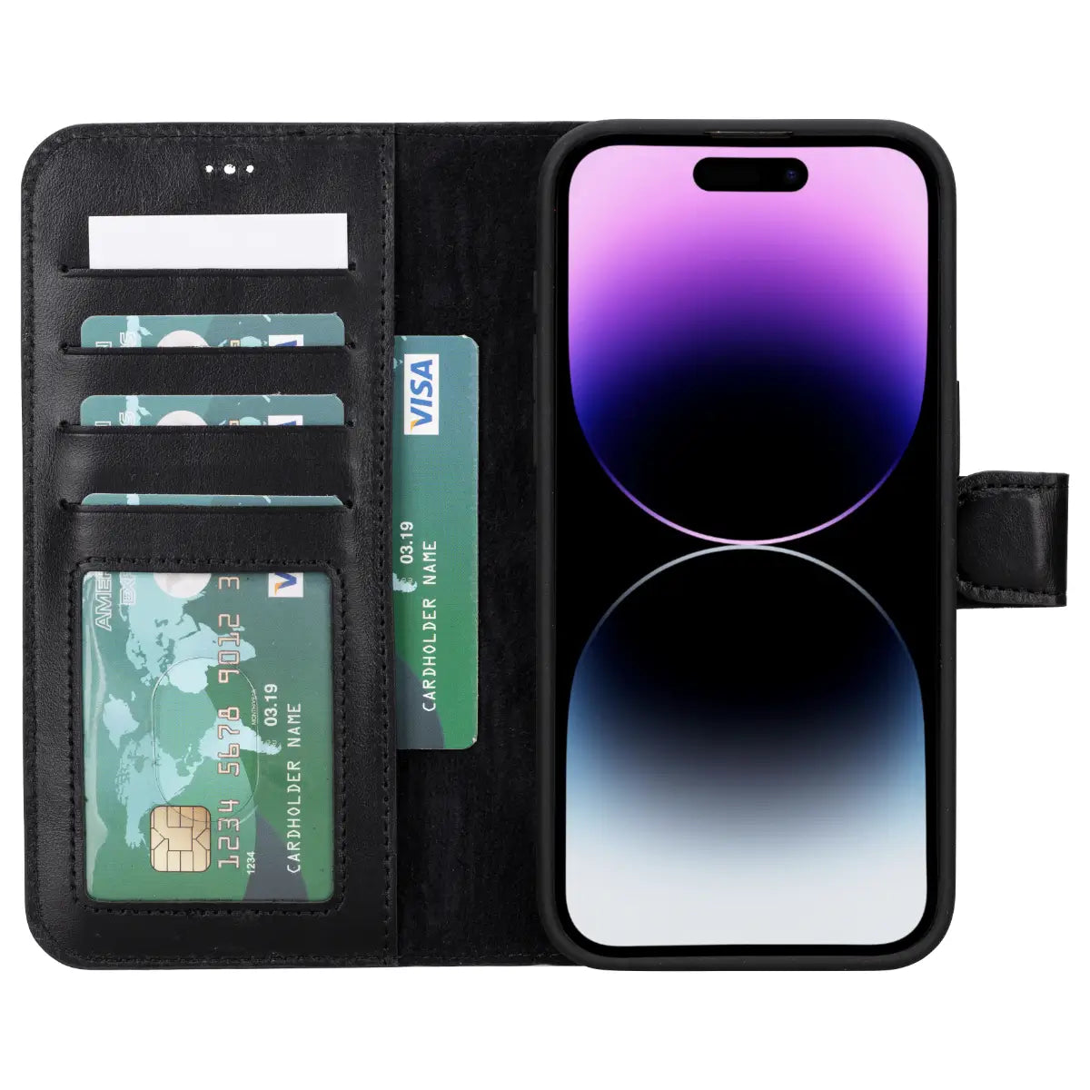 Black Leather Wallet Case for iPhone 15 Pro Max