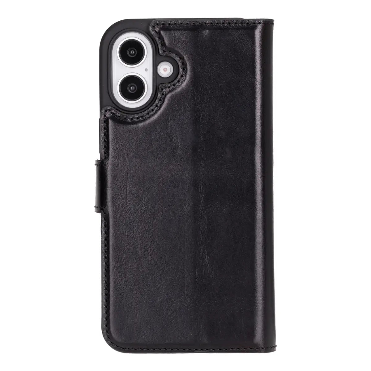 Black Leather Wallet Case for iPhone 16