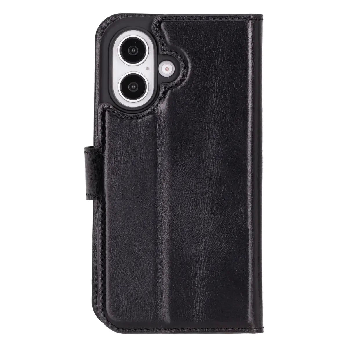 Black Leather Wallet Case for iPhone 16 Plus