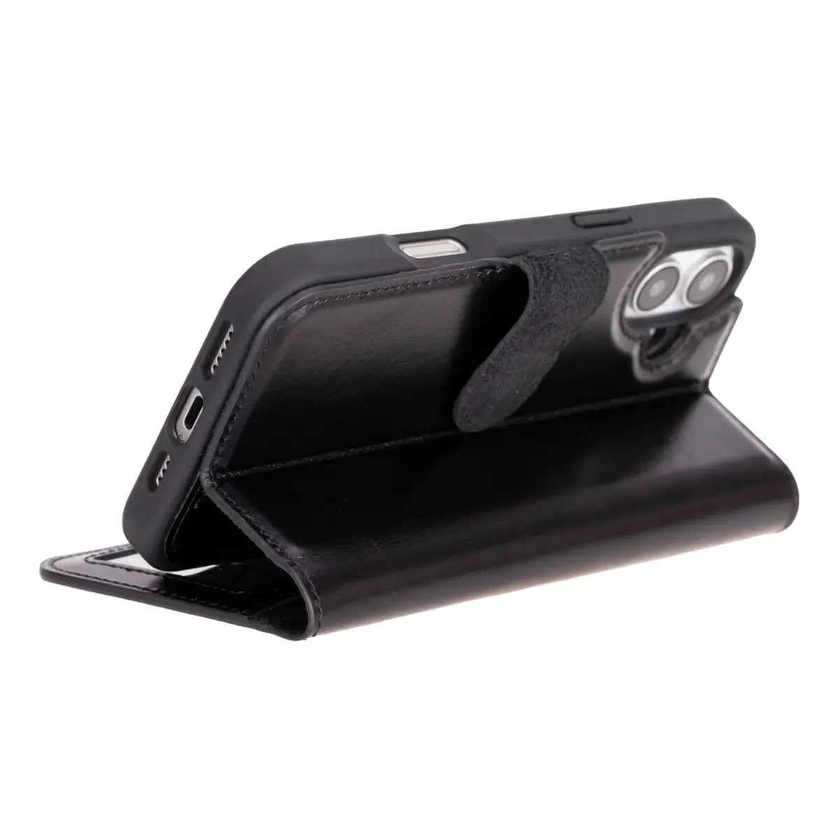 Black Leather Wallet Case for iPhone 16 Plus