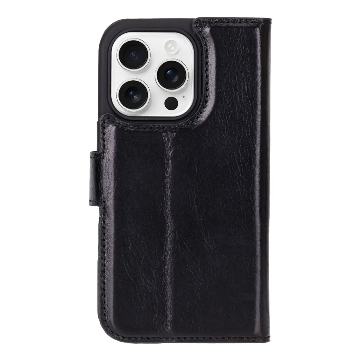 Black Leather Wallet Case for iPhone 16 Pro