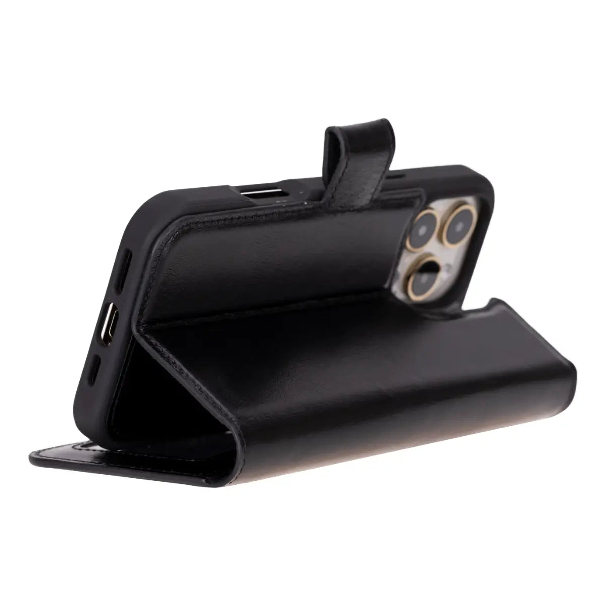 Black Leather Wallet Case for iPhone 16 Pro Max