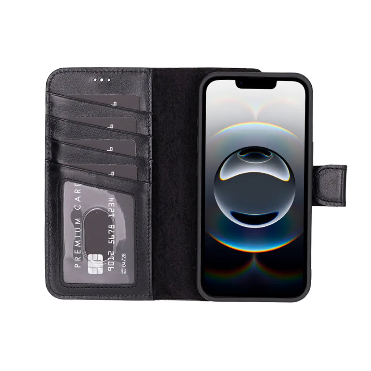 Black Leather Wallet Case for iPhone 16e – O2 Leather