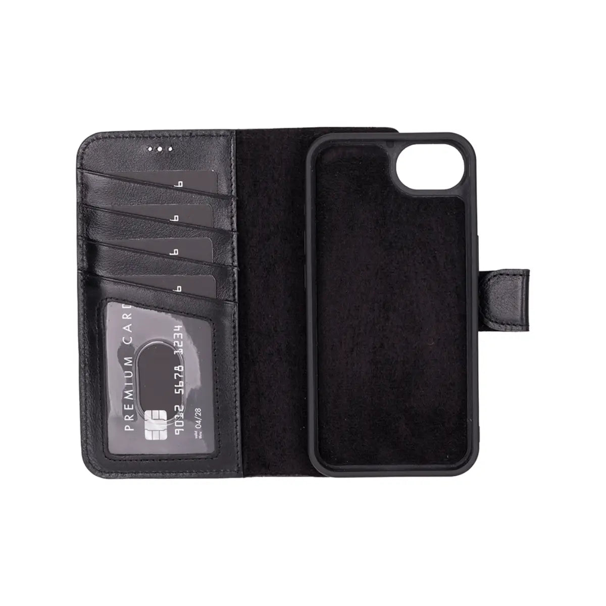 Black Leather Wallet Case for iPhone 16e – O2 Leather