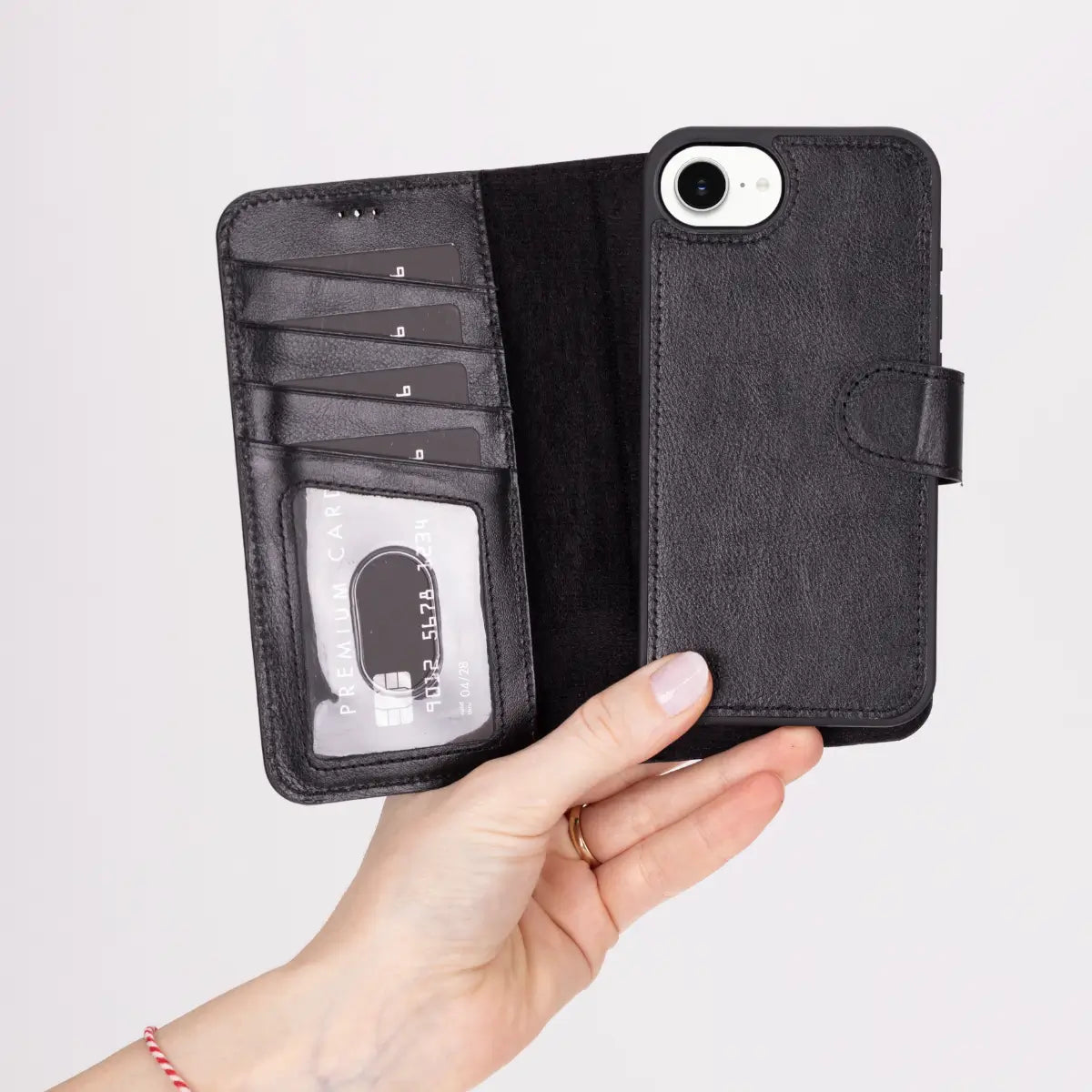 Black Leather Wallet Case for iPhone 16e – O2 Leather