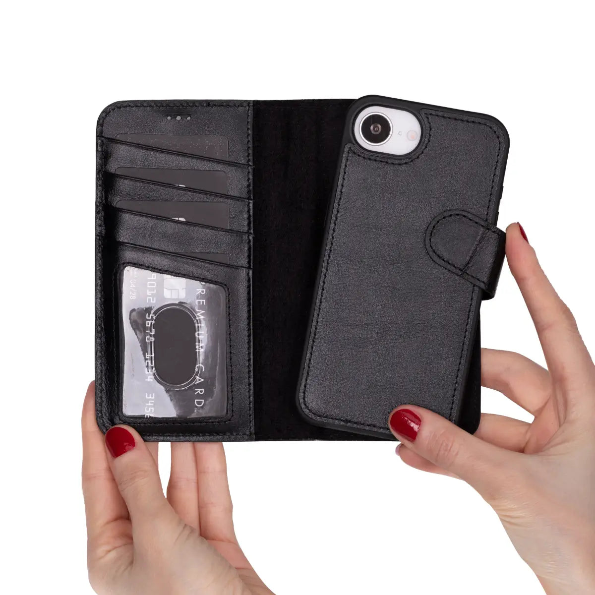 Black Leather Wallet Case for iPhone 16e – O2 Leather