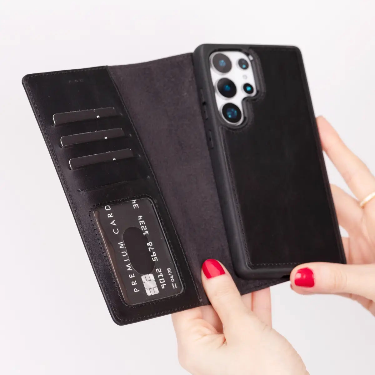 Black Magnetic Leather Wallet Case for Galaxy S25 Ultra