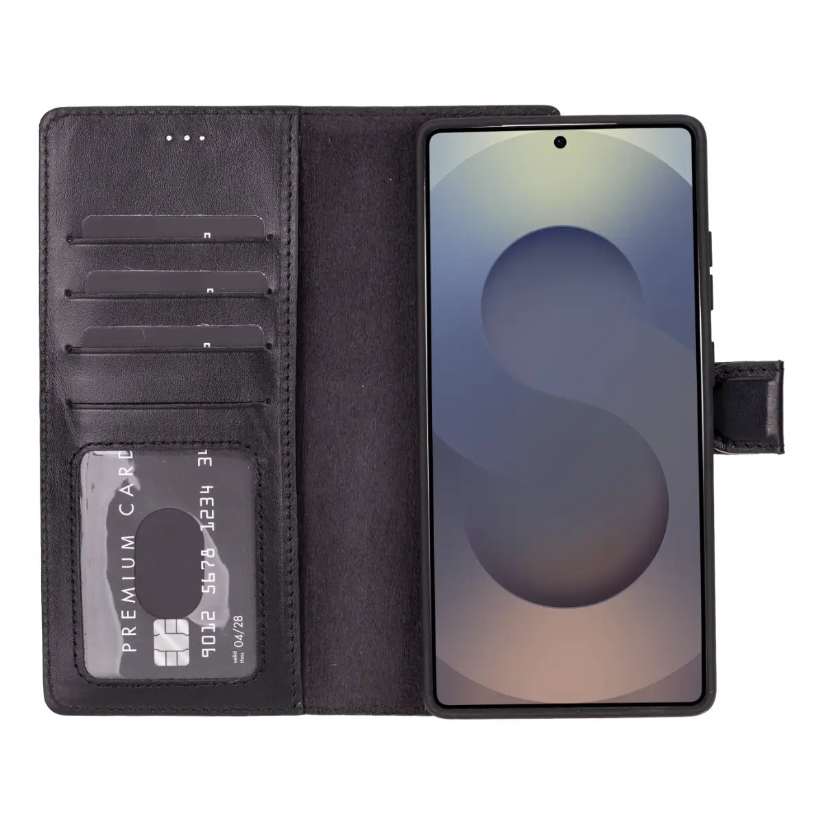 Black Magnetic Leather Wallet Case for Galaxy S25 Ultra