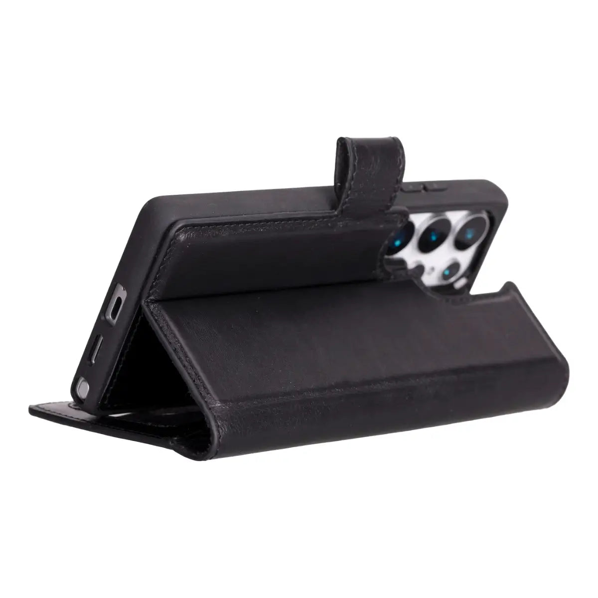 Black Magnetic Leather Wallet Case for Galaxy S25 Ultra