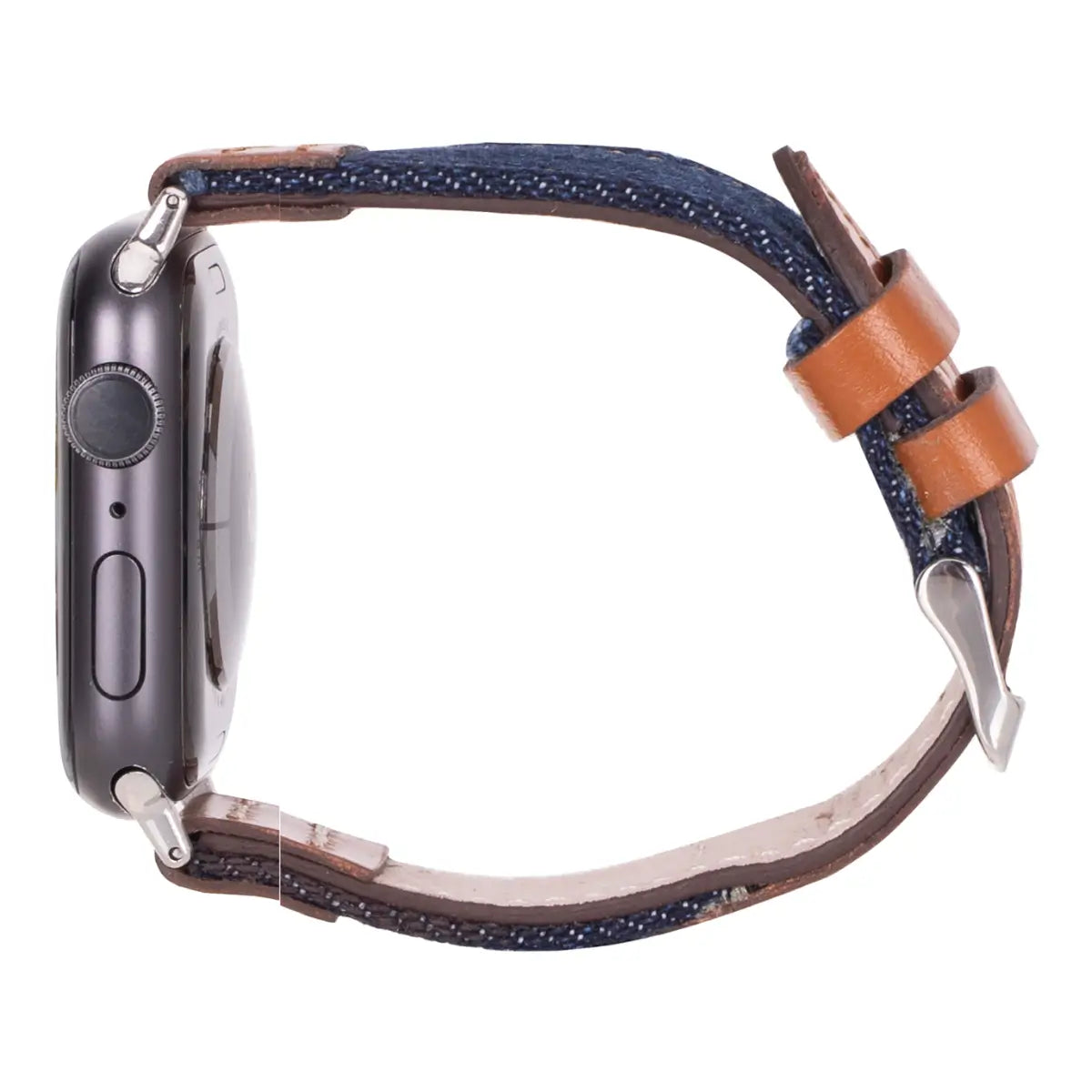 Blue Denim Brown Leather Sport Apple Watch Band