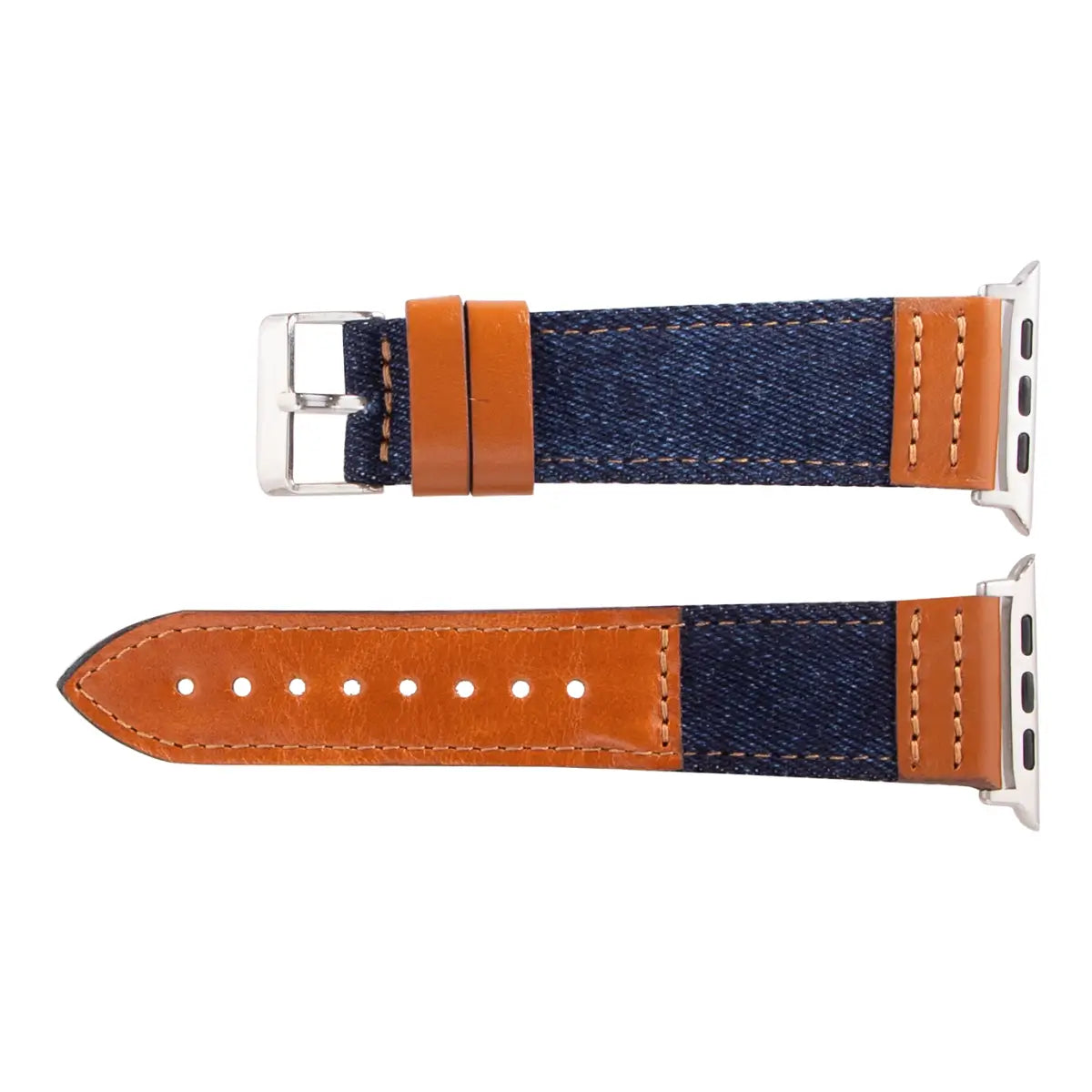 Blue Denim Brown Leather Sport Apple Watch Band