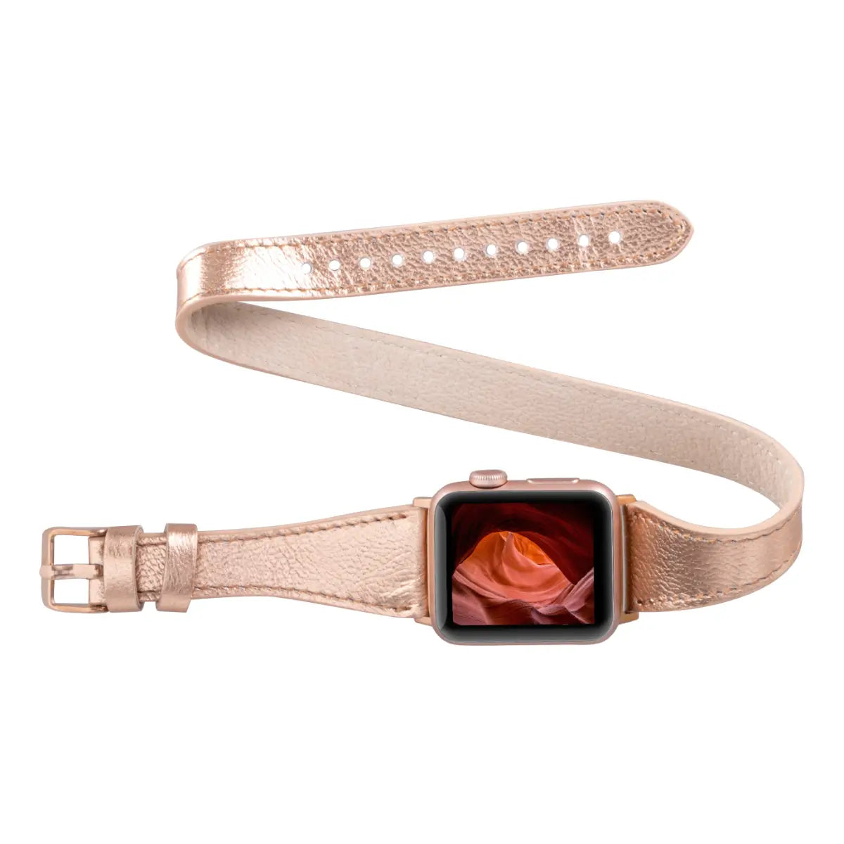 Bronze Leather Double Tour Slim Apple Watch Band