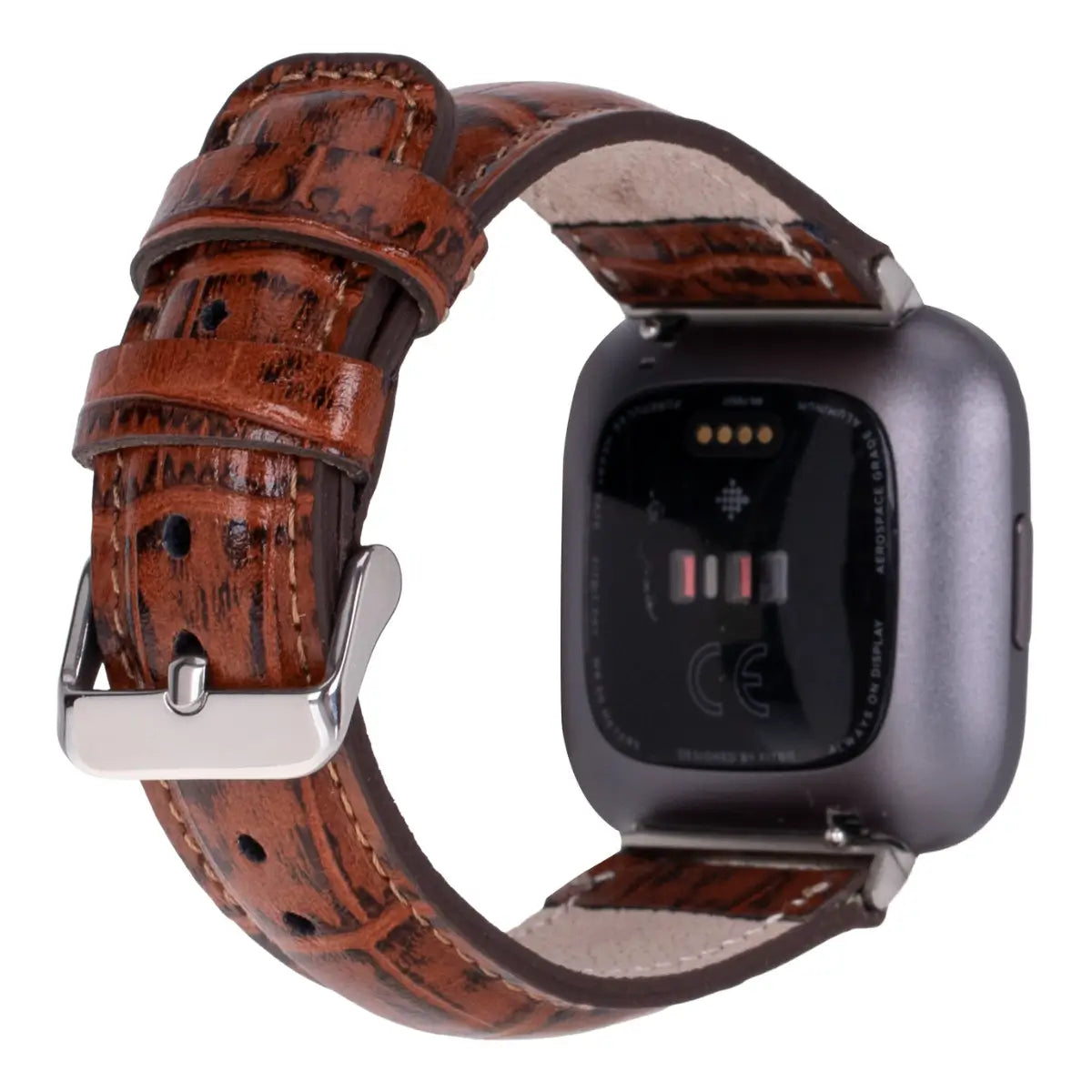 Brown Croco Pattern Leather Fitbit Watch Band