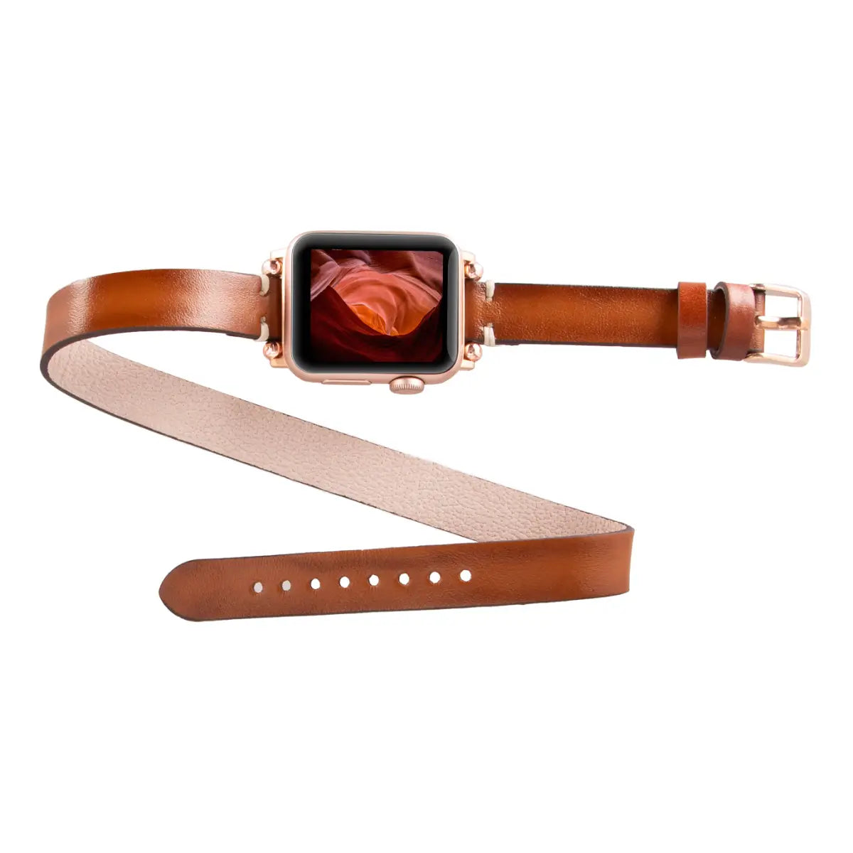 Brown Leather Double Tour Slim Apple Watch Band