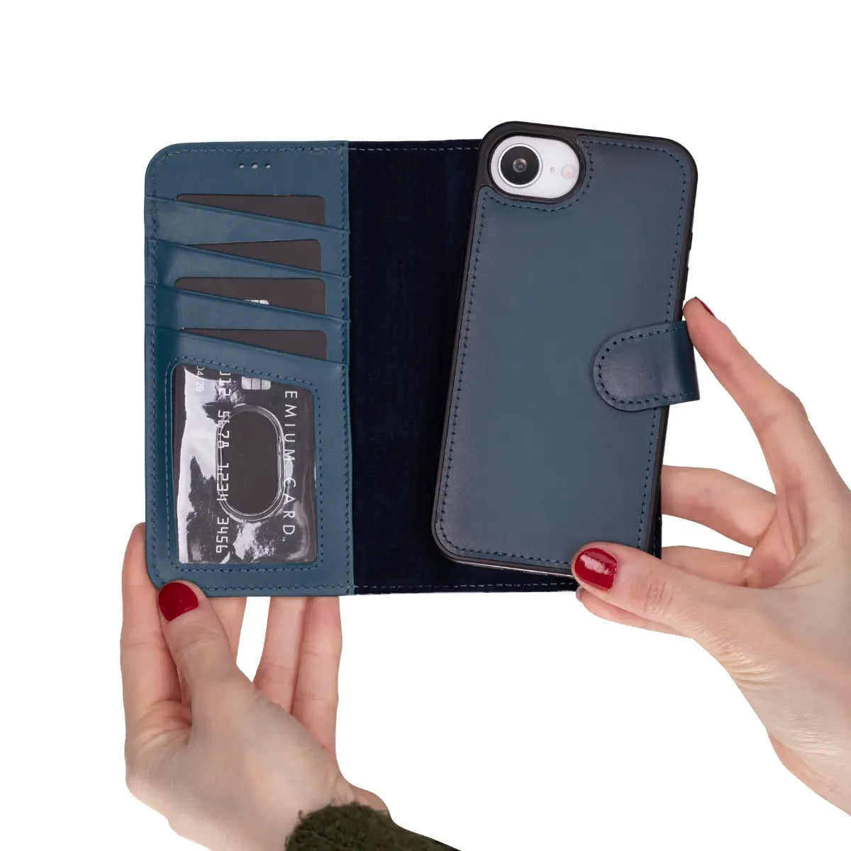 Burnished Blue Leather Wallet Case for iPhone 16e