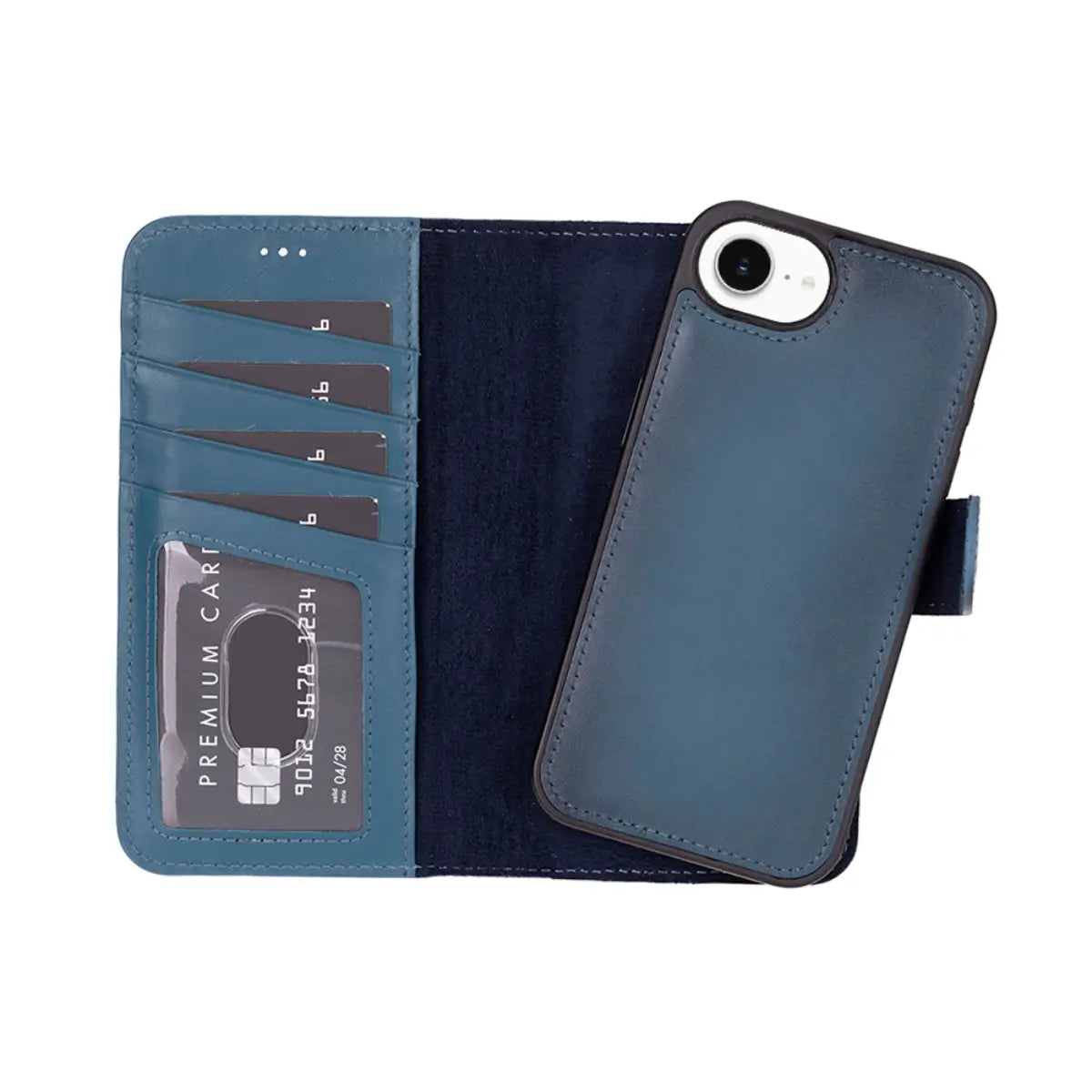 Burnished Blue Leather Wallet Case for iPhone 16e