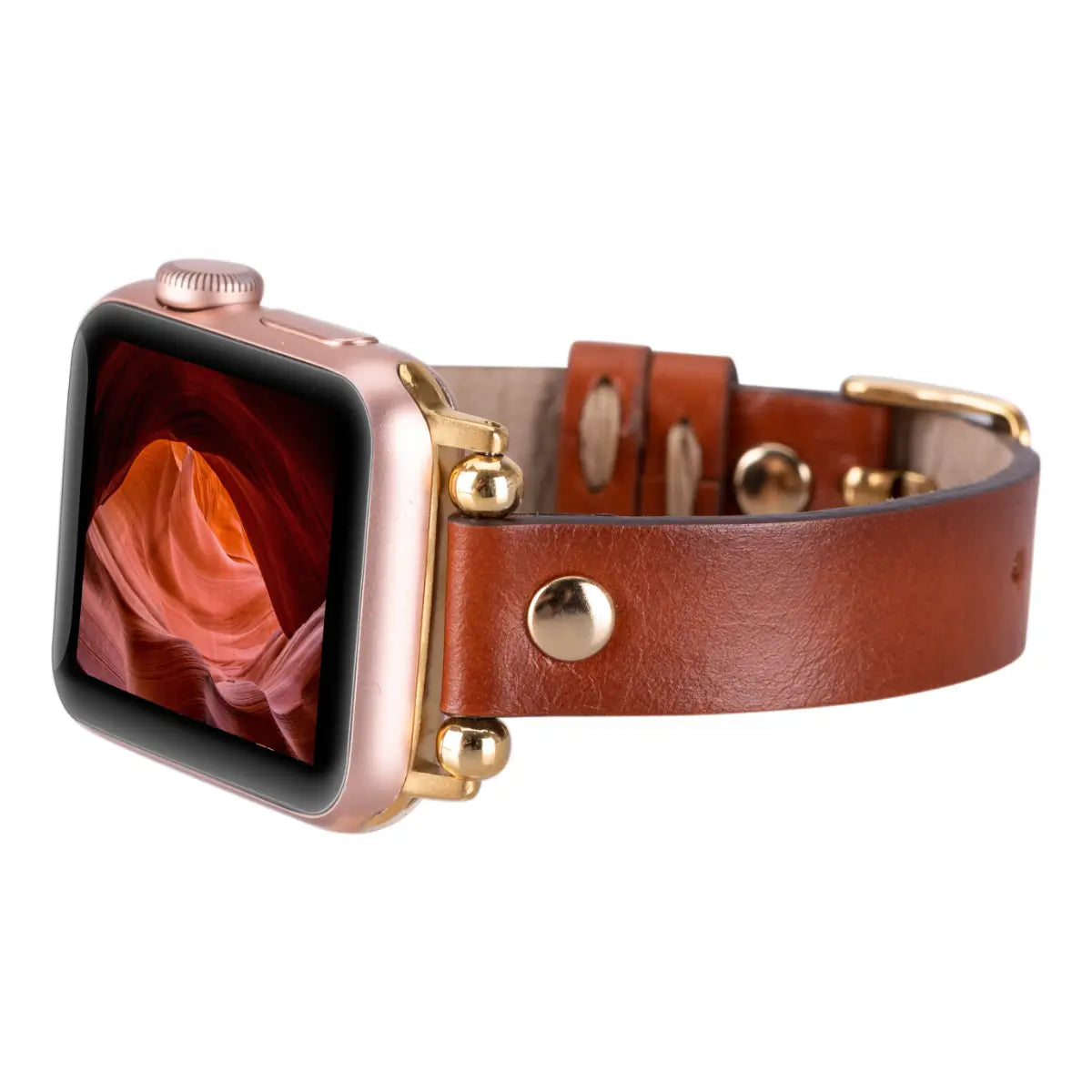 Brown Grain Leather Strap Gold Apple iWatch Band Full-Grain Leather Apple Watch Band - Natural | olpr main image 2