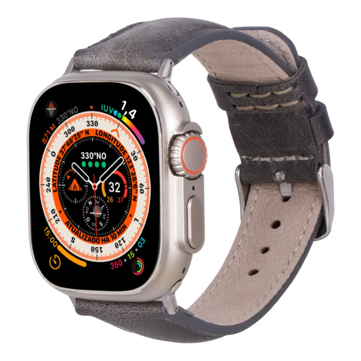 Burnished Gray Leather Classic Apple Watch Band