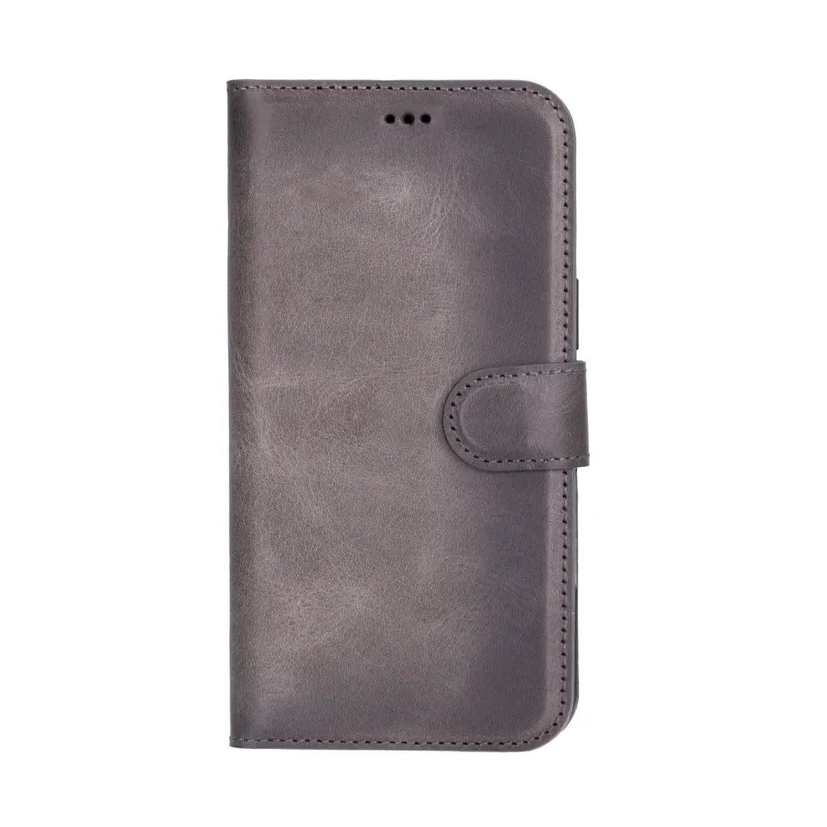 Burnished Gray Leather Wallet Case for iPhone 16 Plus