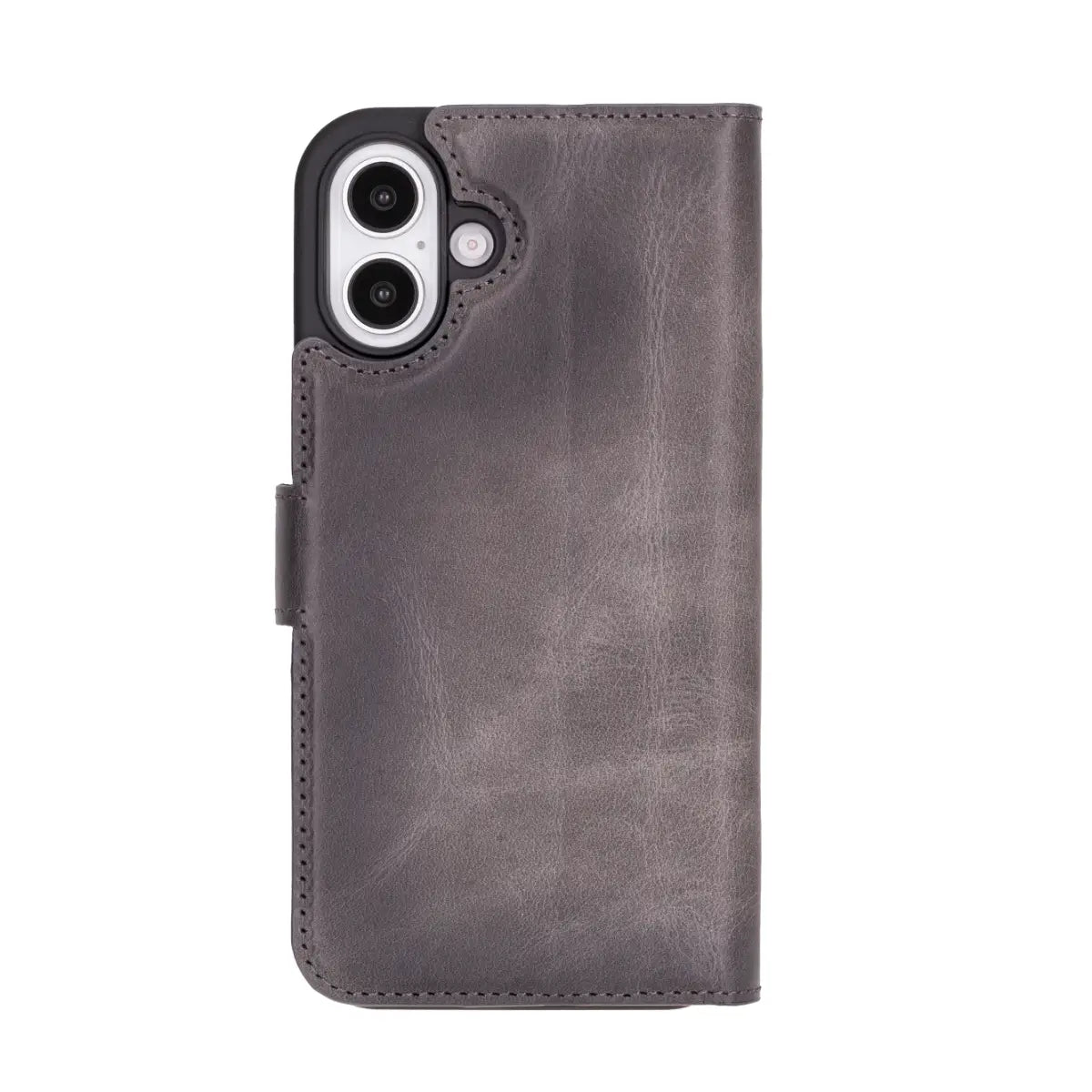 Burnished Gray Leather Wallet Case for iPhone 16 Plus
