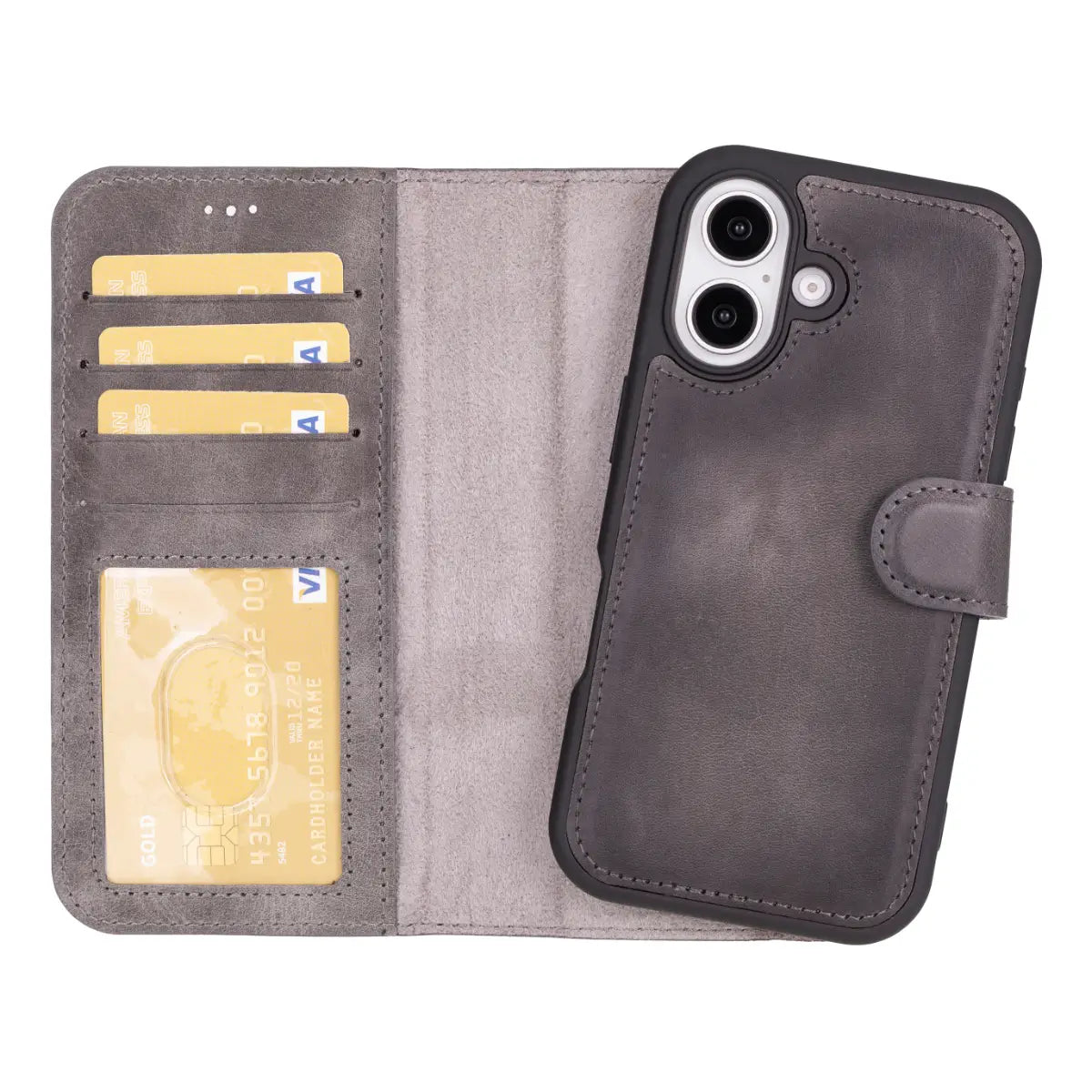 Burnished Gray Leather Wallet Case for iPhone 16